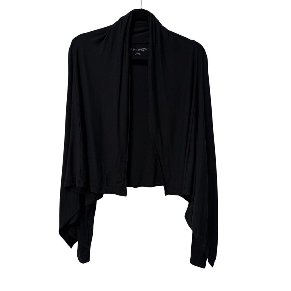 SOFT SURROUNDINGS CARDIGAN WATERFALL STRETCH MODAL SIZE L BUSINESS CASUAL BLACK